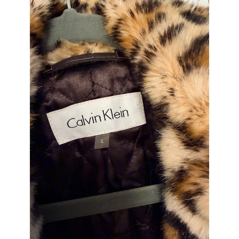 NEW! Calvin Klein L Leopard Print Faux Fur $299 Long Coat Jacket Animal Print - Picture 4 of 12